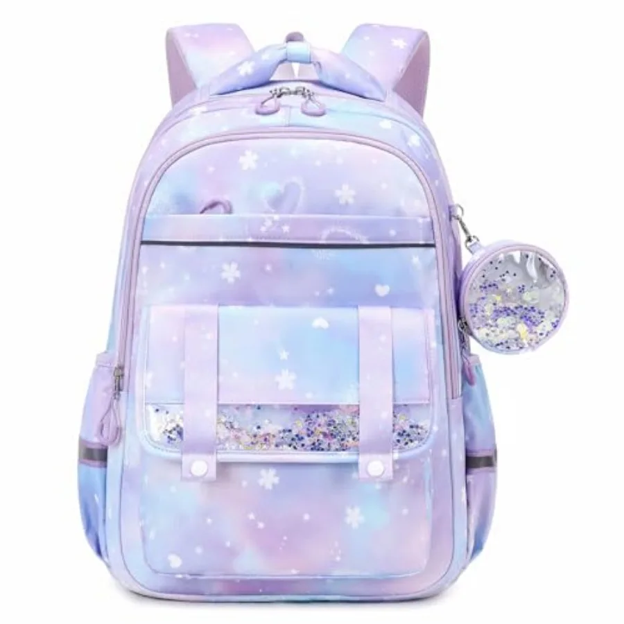 

School Backpacks for Girls: Cute Kawaii Bow Book Bag with Large Lots of Pockets for Elementary Age 6-14 Purple