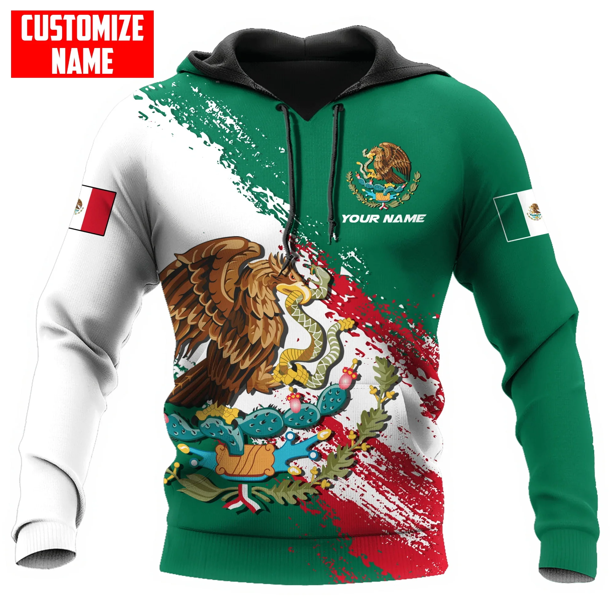 

Personalized Name Mexico Flag Coat of Arm 3D All Over Printed Mens Hoodie Unisex Casual Jacket zip hoodie sudadera hombre MT-107