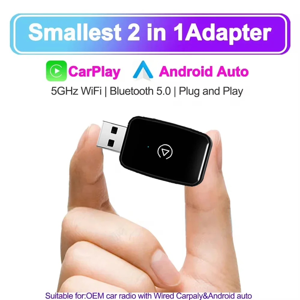 2025 New Wireless Carplay Android Auto Wireless Adapter Smart Dongle 2in 1 5G Wifi&Bluetooth 5 For Wired CP AA Connect Plug&Play