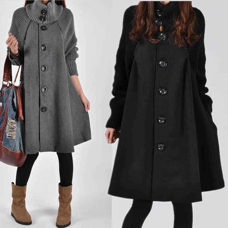 

Wool Trench Coats and Mixtures Cloak Windbreaker Sweater Collar Big Buttons Loose Large Size Outerwear Luxury Designer Clothing