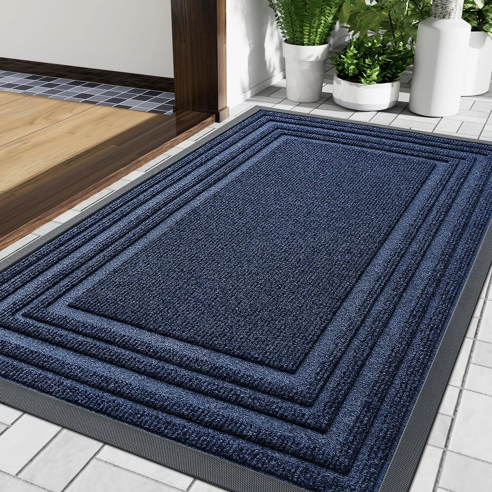 Olanly Floor Door Mat Heavy Duty Natural Rubber Mats Easy Clean Indoor Outdoor Non-slip Entry Doormats Low Profile Entryway Mats