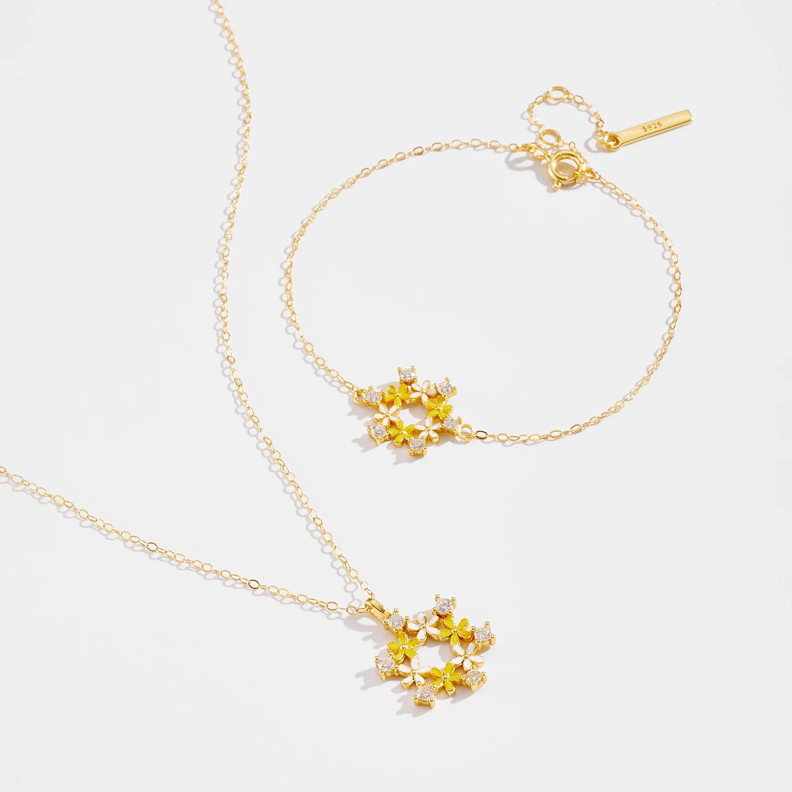 

VEWANT Women 925 Sterling Silver Yellow White Flower Zircon CZ Bracelet Necklace Jewelry Set Luxury Fine Party Gift