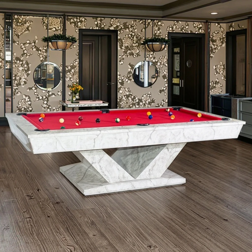 Factory Direct Sale High Quality Solid Wood 9 Ball Home Marble Slates Pool Table Multi Use for Dining Table with Leather Pockets