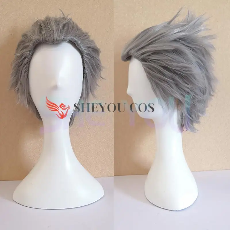 Perruques argent courtes de haute qualité vergel, perruque synthétique résistante à la chaleur avec bonnet de perruque pour Costume de Cosplay