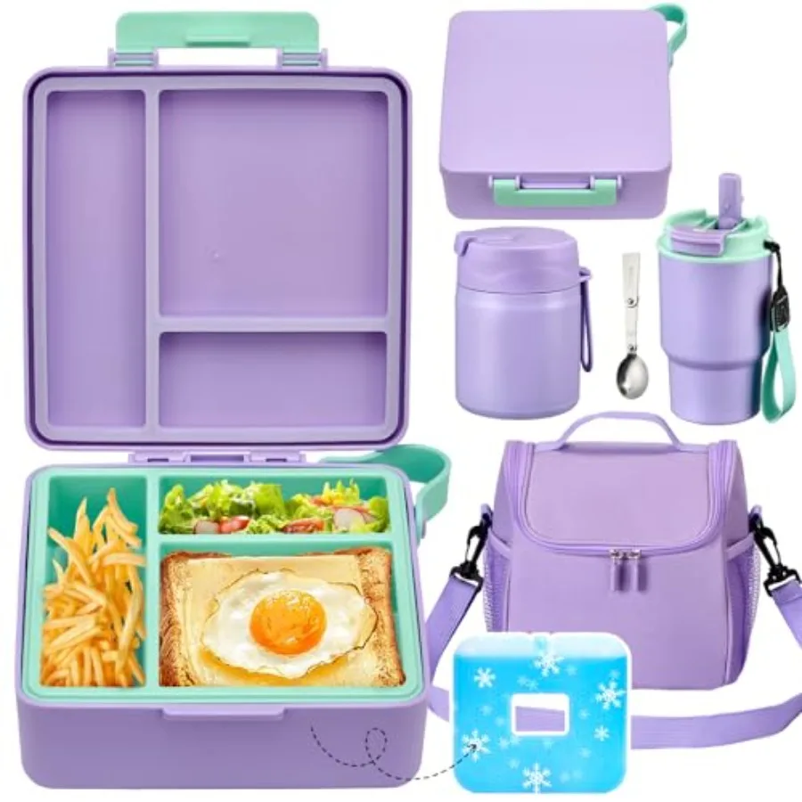 Set de Lonchera con Contenedor Bento de 17 oz, Botella Térmica de Acero Inoxidable para Sopa y Comida, y Bolsa de Almuerzo Aislada Portátil a Prueba de Fugas
