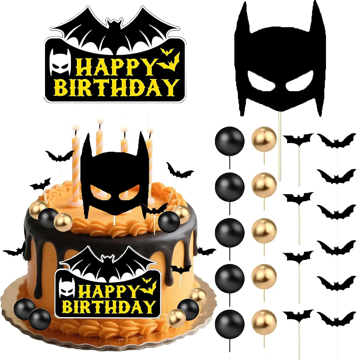 Superhelden-Kuchenaufsatz, Fledermaus-Cupcake-Topper, alles Gute zum Geburtstag, Dekorationen für Partyzubehör mit Heldenmotiv
