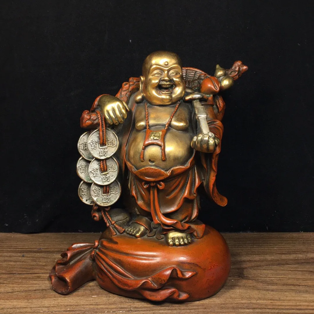 

Nepalese Tibetan Fax Old Purple Copper Buddha Pure Copper Gilded Gold and Silver Maitreya Laughing Yuanbao Buddha Home Buddha Ha