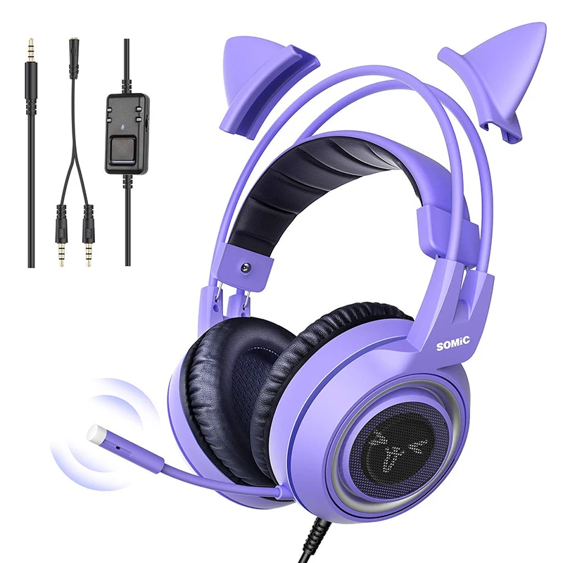 

SOMIC G951S Gaming Headset Cat Ear Headphone 3.5MM Gaming Headphones With LED Light, 7.1 Virtual Surround Sound
