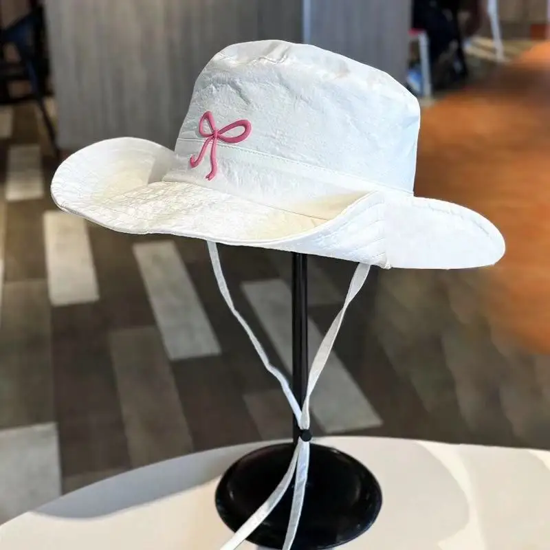 

Korean Style Women Sun Hat - Cute Pink Bow Fisherman Bucket Hat, Quick-Dry Windproof Outdoor Camping & Climbing Cap