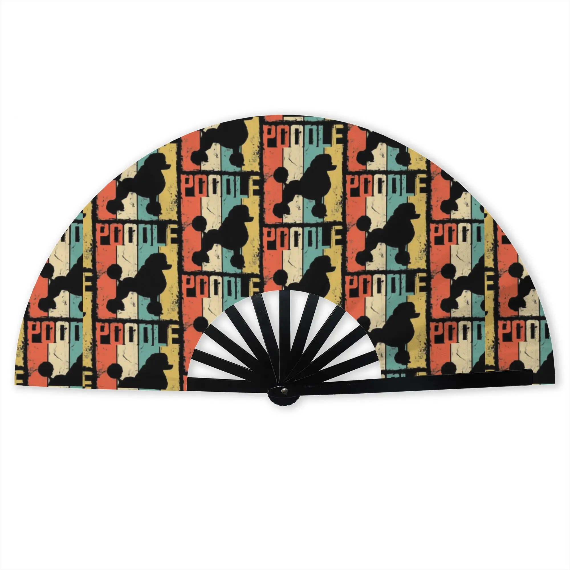 Poodle Dog Traditional Folding Fan Chinese Style Pet Animal High-Quality Polyester Fans Gift Classic Decorative Hand Fan