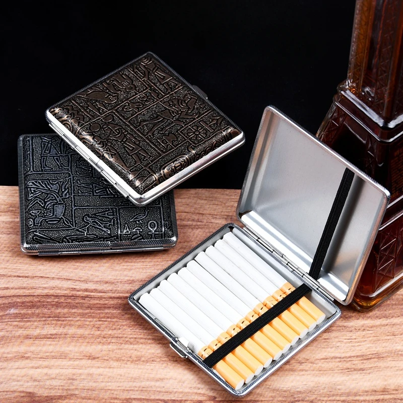 Leather Cigarette Case 20 Pack Split Strap Men's Cigarette Storage Box Independent Windproof Cigarette Case