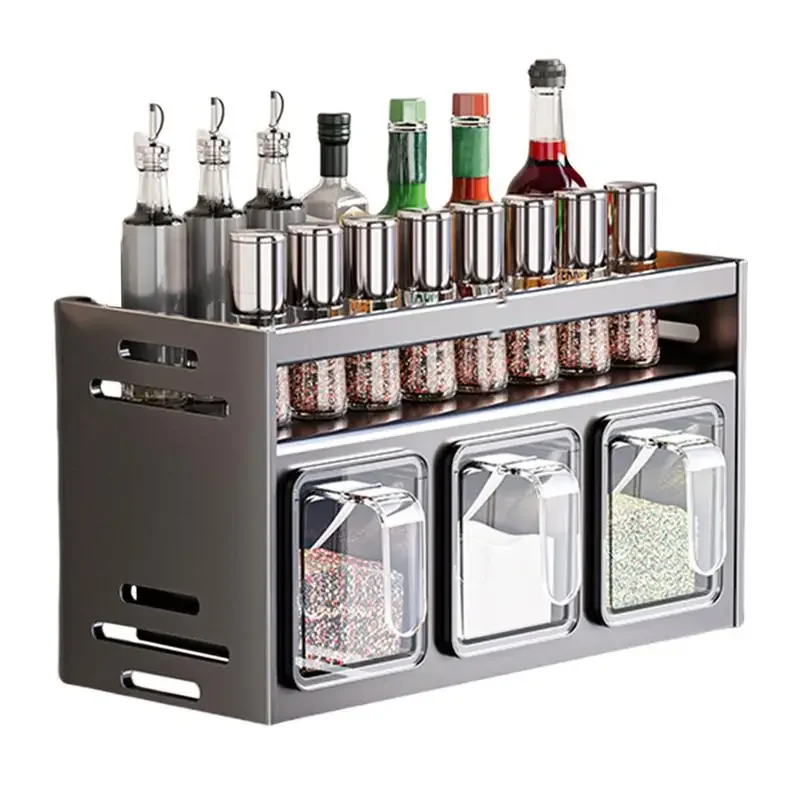 

Large Capacity Season Holder Wall Mount Punch-Free Seasoning Rack Storage Rack Seasoning Stand for Kitchen Bathroom Shelves