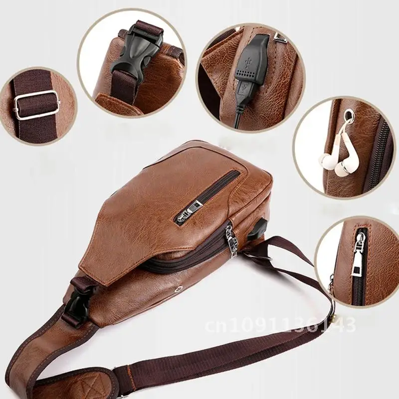 

2023 Vintage Men Shoulder Bag Fashion Business Pack Leather Male Chest Bags Crossbody Capacity Big Messenger Sling Package