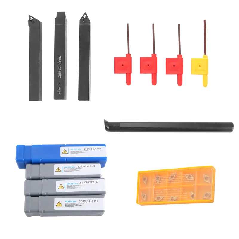 KYCOR-10Pcs Carbide Insert Blades + 4Pcs Lathe Turning Tool Holder Set + 4Pcs Wrench For Lathe Turning Tool Machine Tool Sets