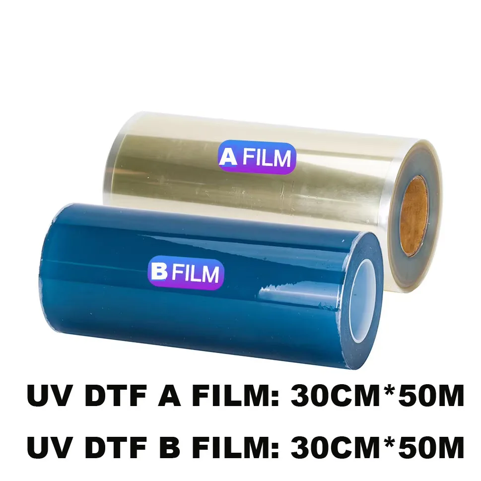 UV DTF A B Film 30CM*50M Transfer Film AB Set for UV DTF Printer Crystal Label Sticker Printing PET Transfer Paper Waterproof