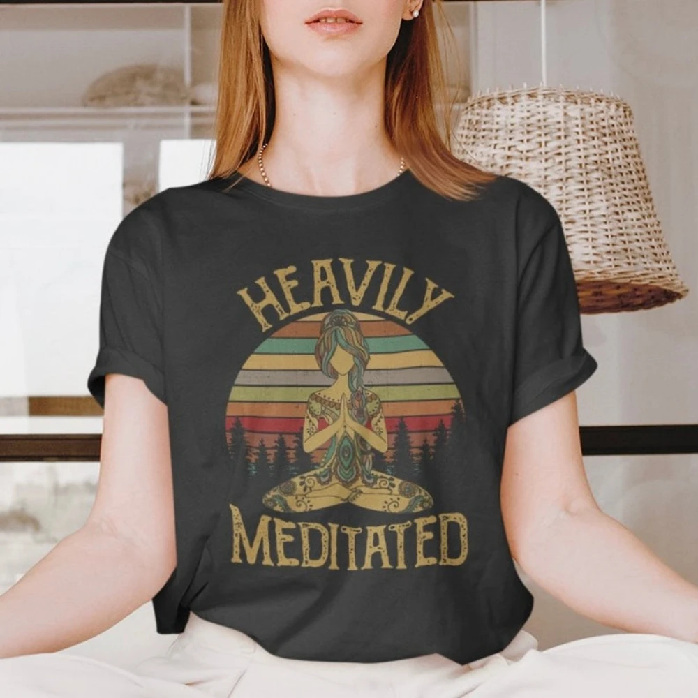 Vintage fortement médité Yoga femme Vintage graphique t-shirts pleine conscience auto-entretien chemise décontracté extérieur à manches courtes hauts t-shirt
