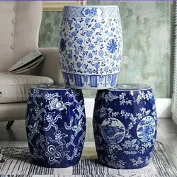 Banqueta chinesa de porcelana azul e branca pintada à mão, banqueta antiga de banheiro, banqueta de cerâmica para hotel doméstico, altura 45cm