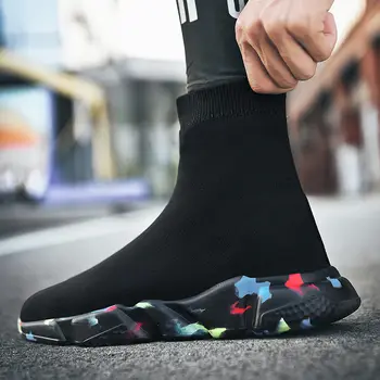 黑色迷彩襪鞋 男士休閒運動鞋 透氣針織跑步鞋 輕便高筒女式運動鞋 8 最佳銷售 男士高筒鞋 - №8