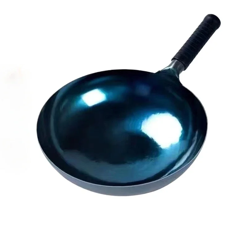 

Chinese Traditional Mirror Iron Wok,30cm Blue Seasoned Wok 2mm Thickness Uncoated Kitchen Cookware Round Bottom Woks