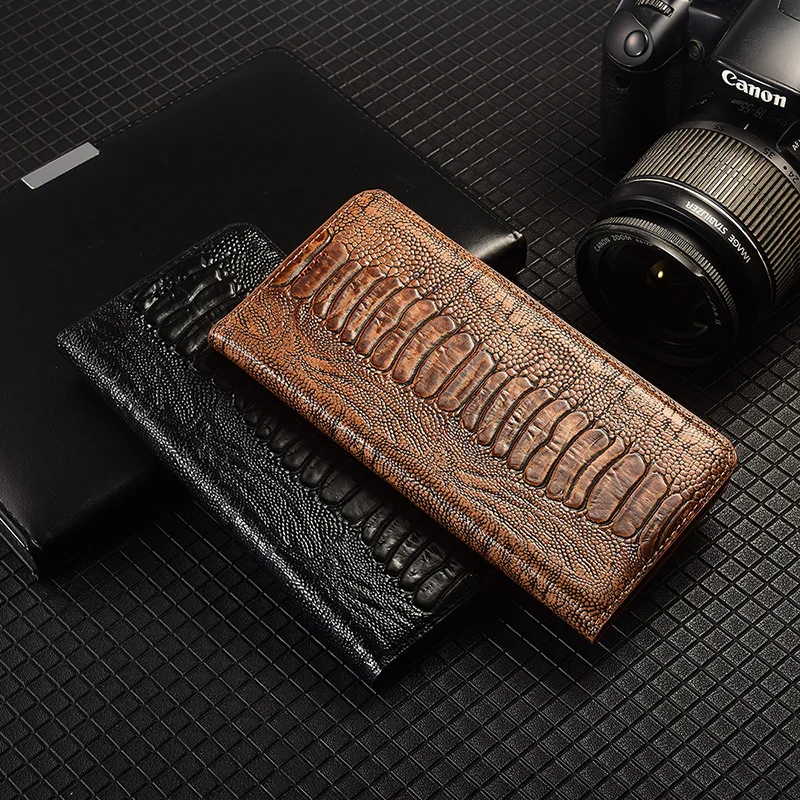 

Ostrich Pattern Genuine Leather Flip Case For Redmi 10 10A 10C 12 12C 13 13C 13R 14C 14R 15 Turbo 3 4 Pro Prime 4G 5G Cover Case