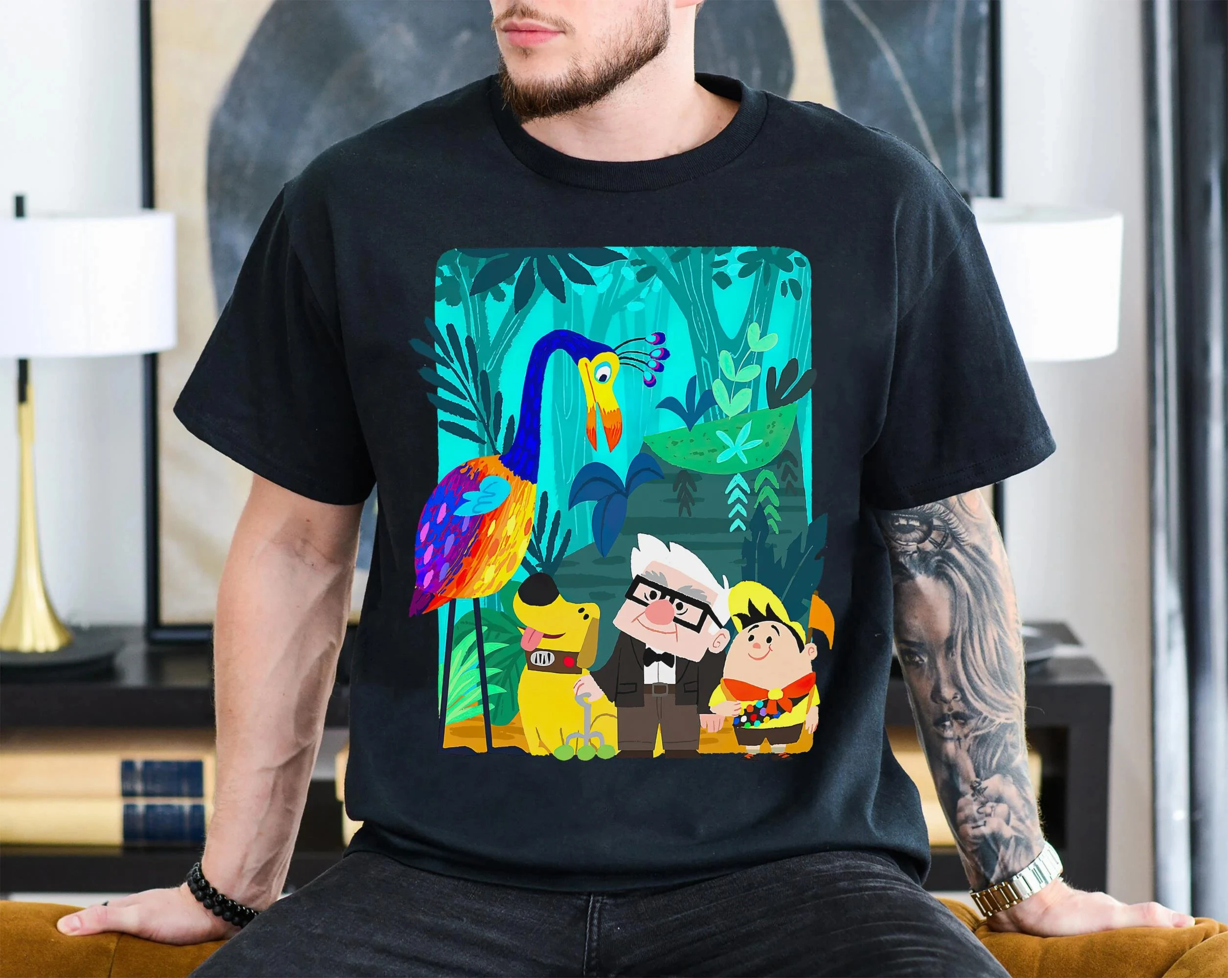 قميص فيلم ديزني أب، تي شيرت كارل راسل كما كيفن دوغ في بارادايس، تي شيرت هدية ديزني لاند، رحلة عائلية ديزني #6