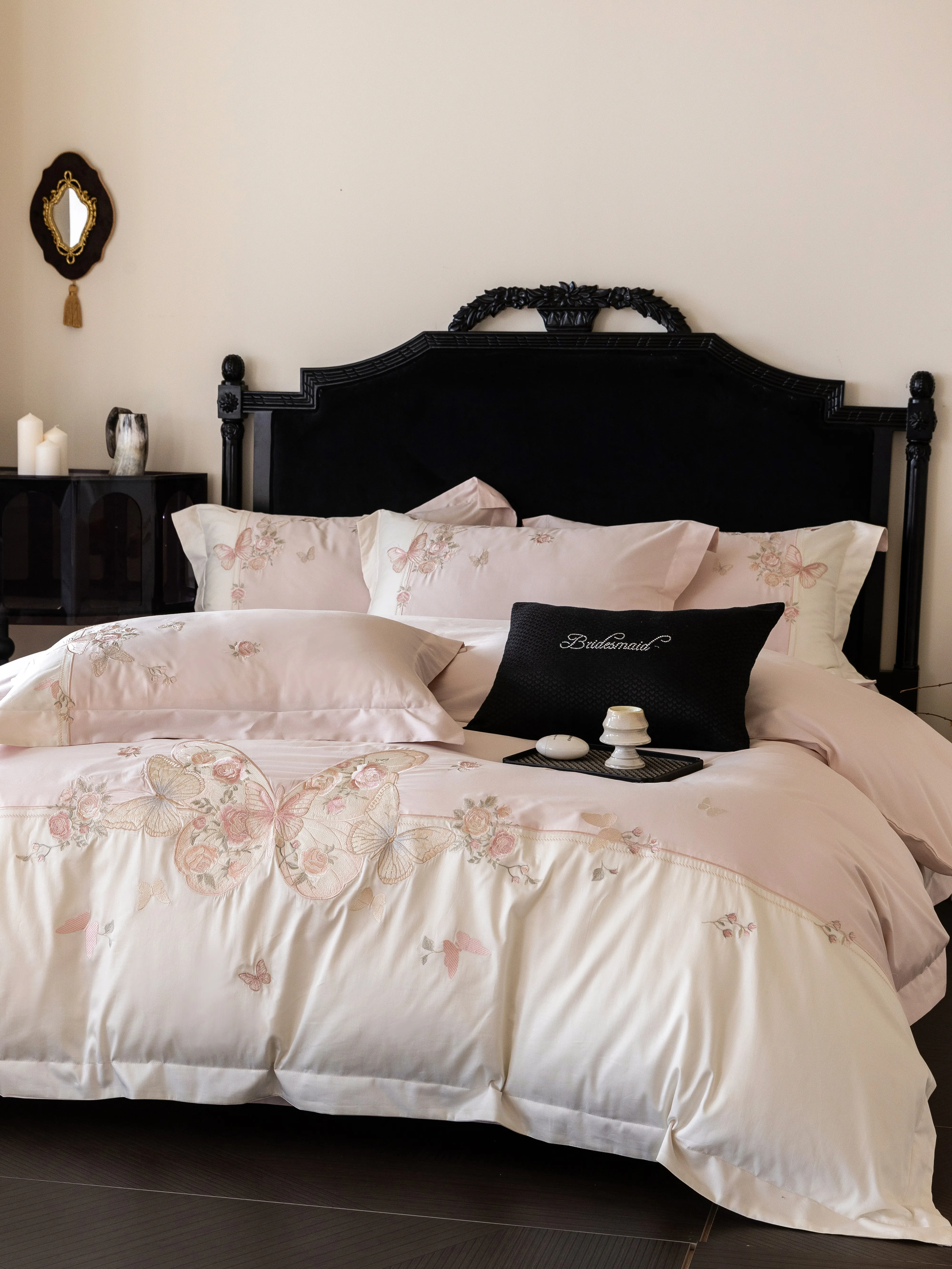 Luxury 100% Cotton 4-Piece Bedding Set, Floral Butterfly Duvet & Full Sheet, Queen Size