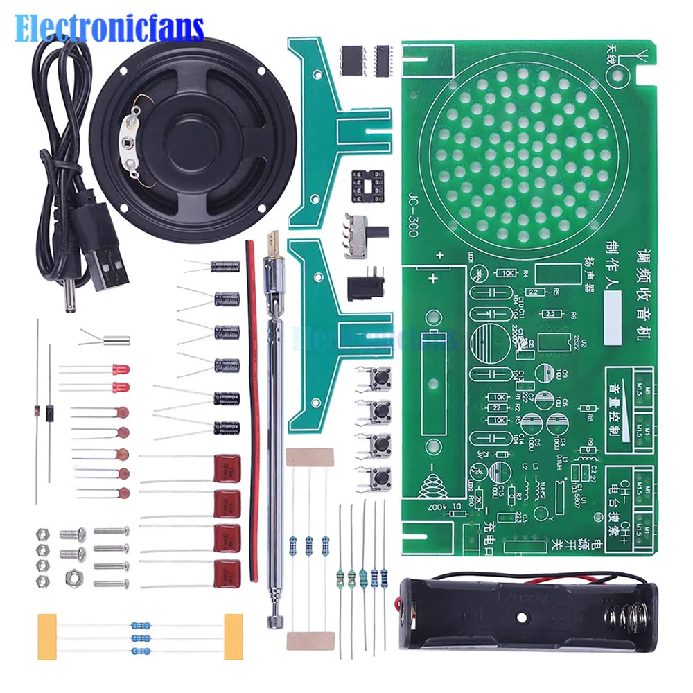 Frequência Modulação FM Radio Receiver, Módulo Amplificador de Potência, Auto Pesquisa, Kit DIY, RDA5807FP, TDA2822, 65-108MHz