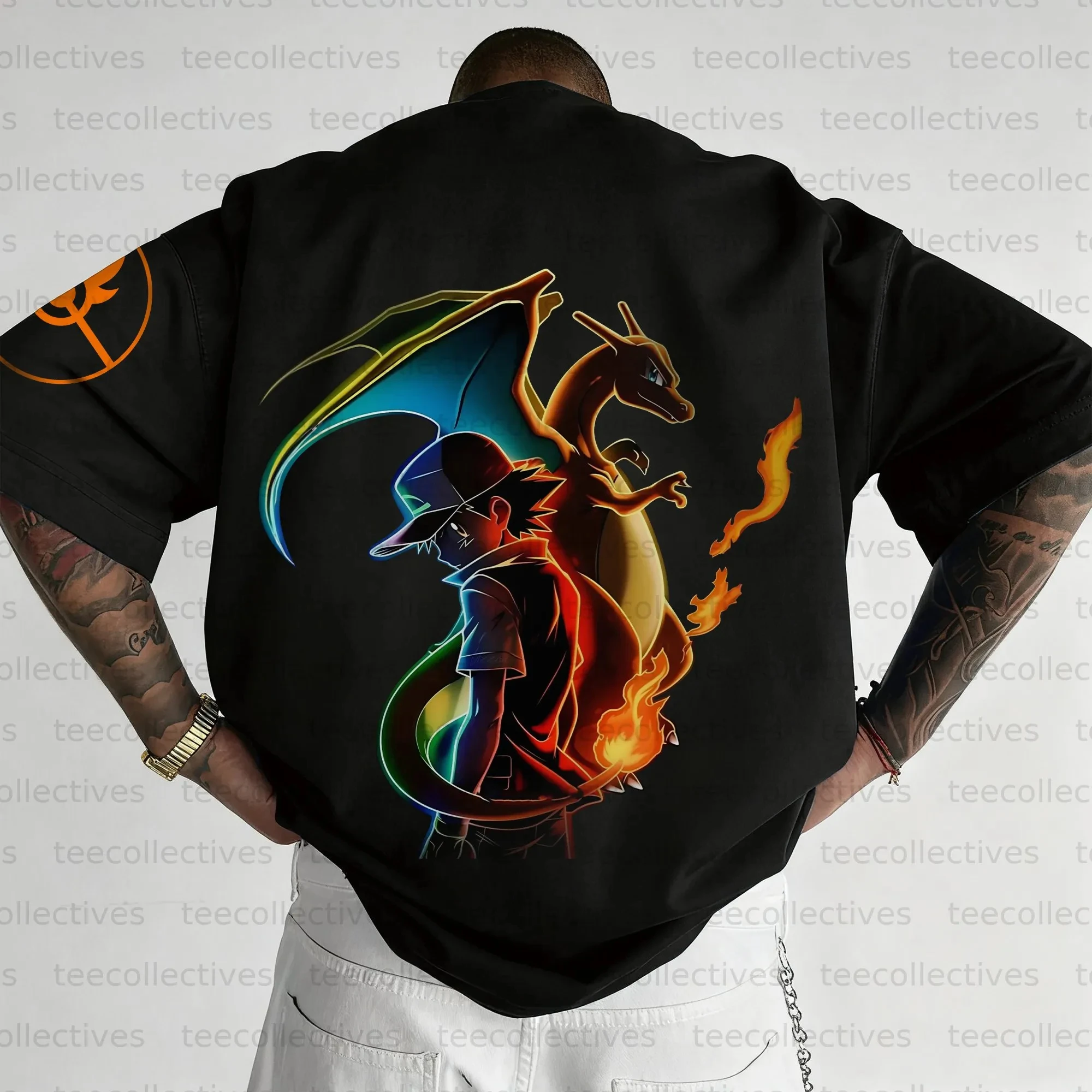 camiseta-masculina-de-algodao-pokemon-2025-verao-estilo-de-rua-solto-com-charizard-e-trainer-estampa-de-anime-adequada-para-uso-diario