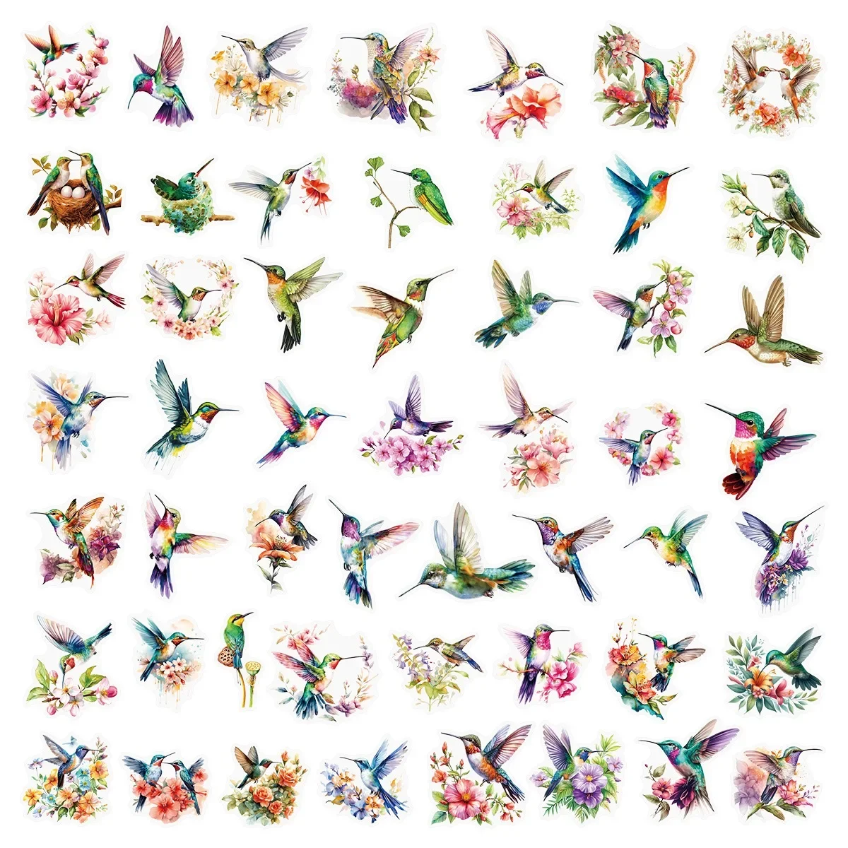 50/100PCS Cartoon Kolibrie Bloem PET Graffiti Stickers Esthetische Briefpapier DIY Decoratie Scrapbooking Laptop Skateboard
