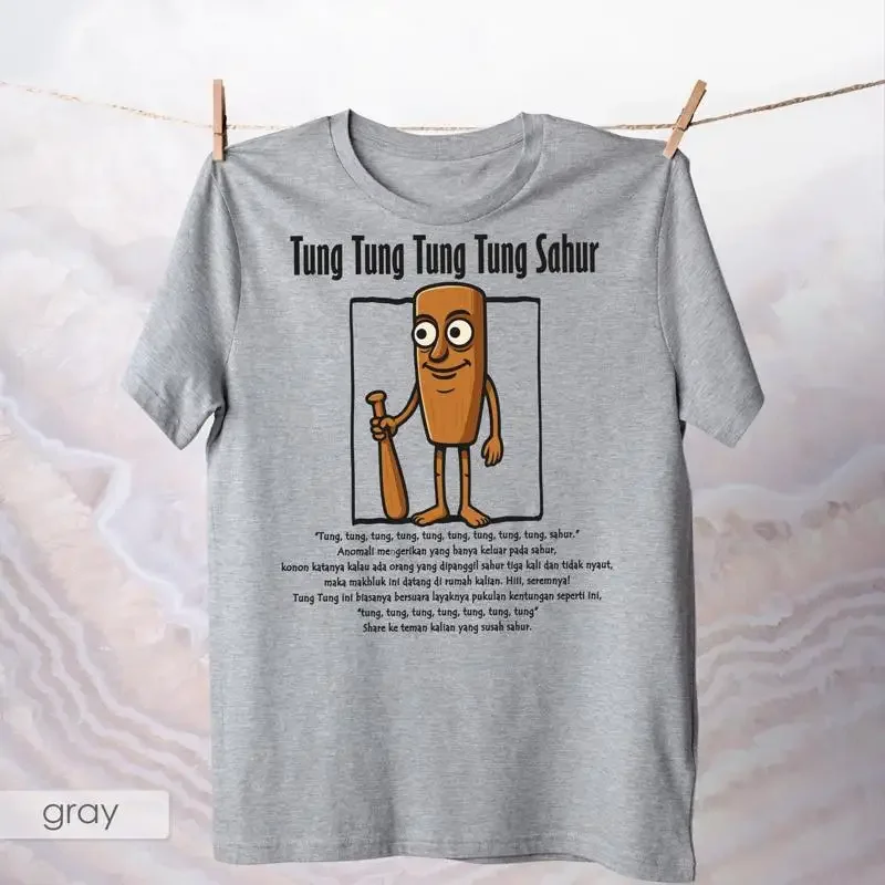 T-shirt Tung Sahur, vêtement adulte italien à thème humoristique, motif batte de baseball, tendance populaire, Meme IA, en coton, humour dérision