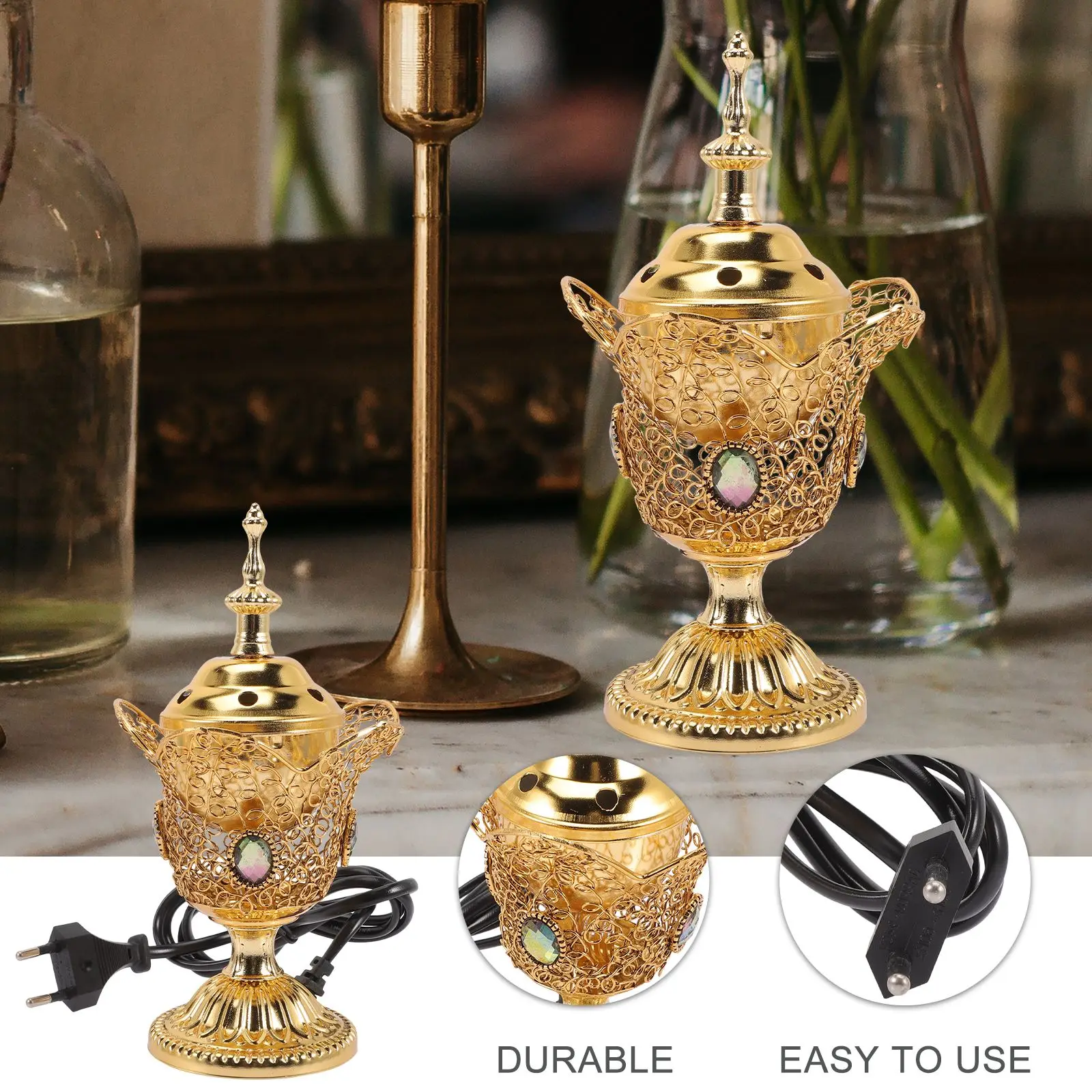 Electric Incense Burner Retro Censer Incense Burner Middle East Church Incense Burner Desktop Incense Burner (EU Plug)