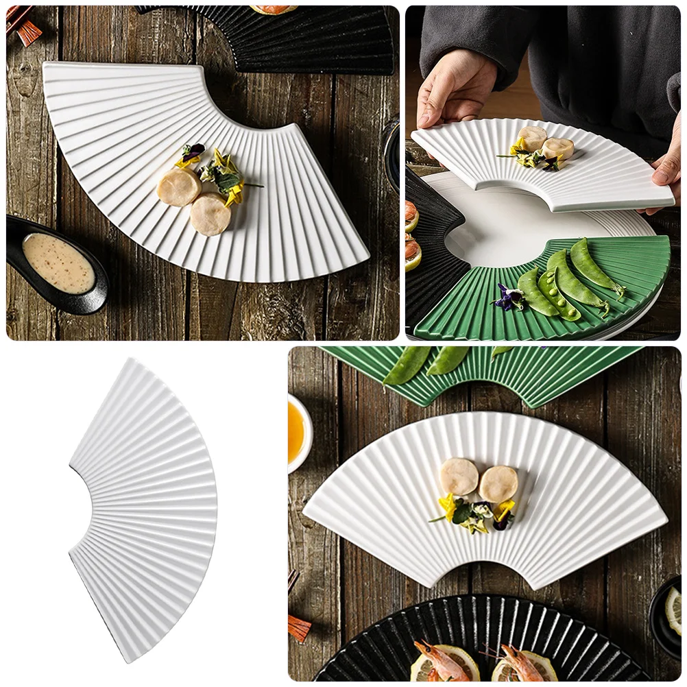 

Ceramic Sushi Plate Natural Fan Shape Elegant Japanese Style Food Serving Dish Decorative Sushi Display Tray for Restaurant
