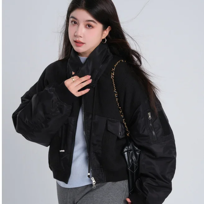 2024 Winter New American Retro Splicing Korean Style Parkas for Women Winter New Fashion Thickened Warm Trendy Cotton Jacket