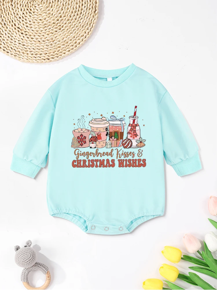 Gingerbread Kisses Christmas Wishes Baby Boy Bodysuits Long Sleeve High Quality Winter Xmas Newborn Girl Clothes Home Onesie