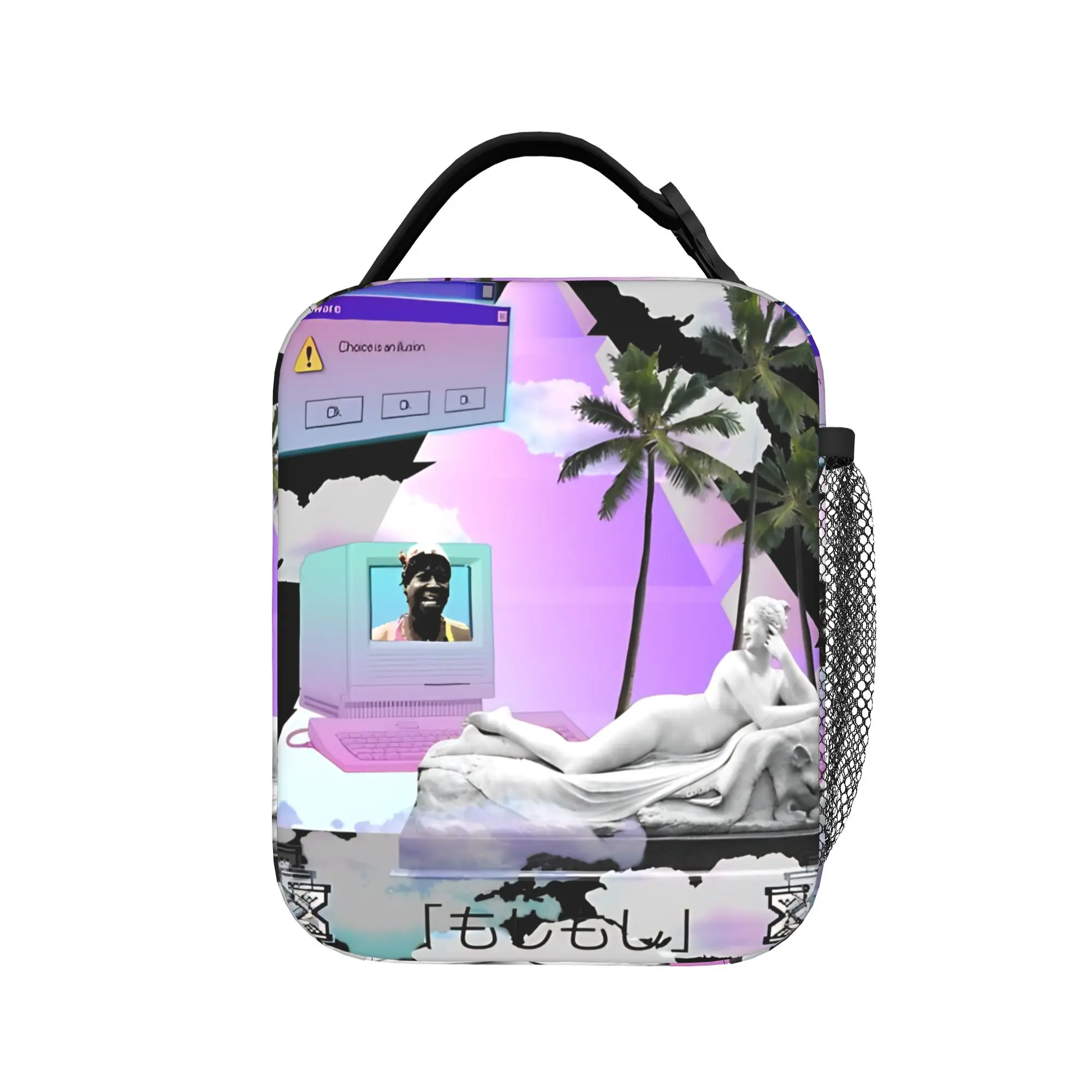 Frutiger Aero World Vaporwave Lunch Bag For Men  Print Lunch Box Leisure Outdoor Picnic Cooler Bag Oxford Tote Food Bags