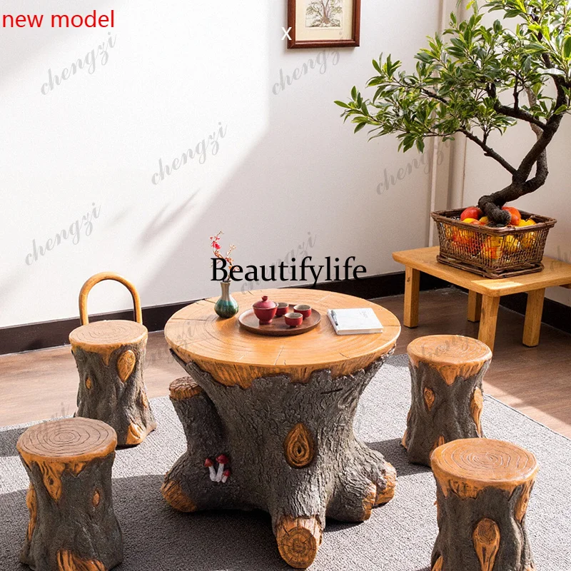 Wood Nordic Garden Furniture Sets Round Relaxing Designer Luxury aesthetic Italian irregular Arredo Giardino patio furnitureN138