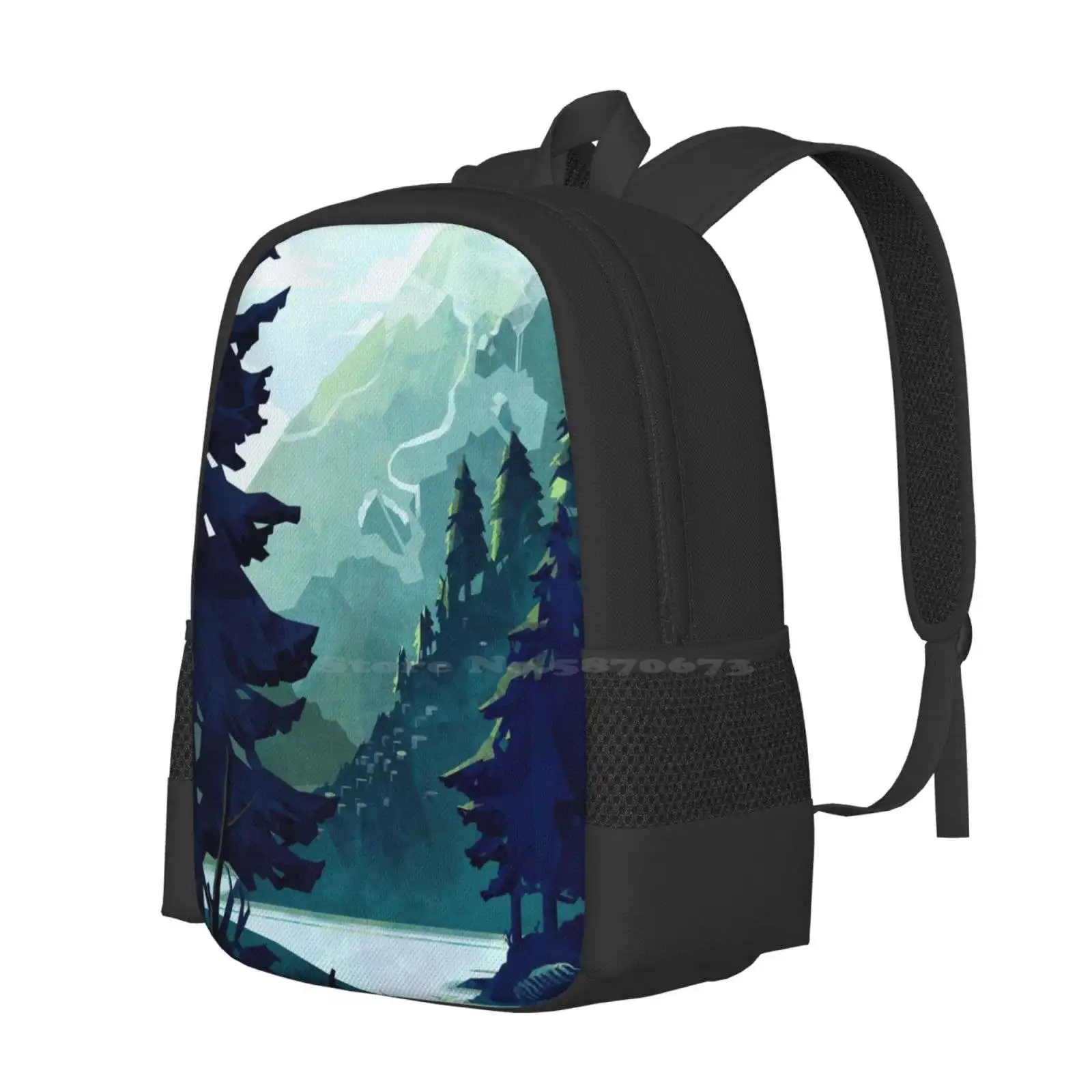 Canadian Mountain New Arrivals Unisex Bags Student Bag Backpack Landscape Blue Green Mountains Canada Alberta British Columbia