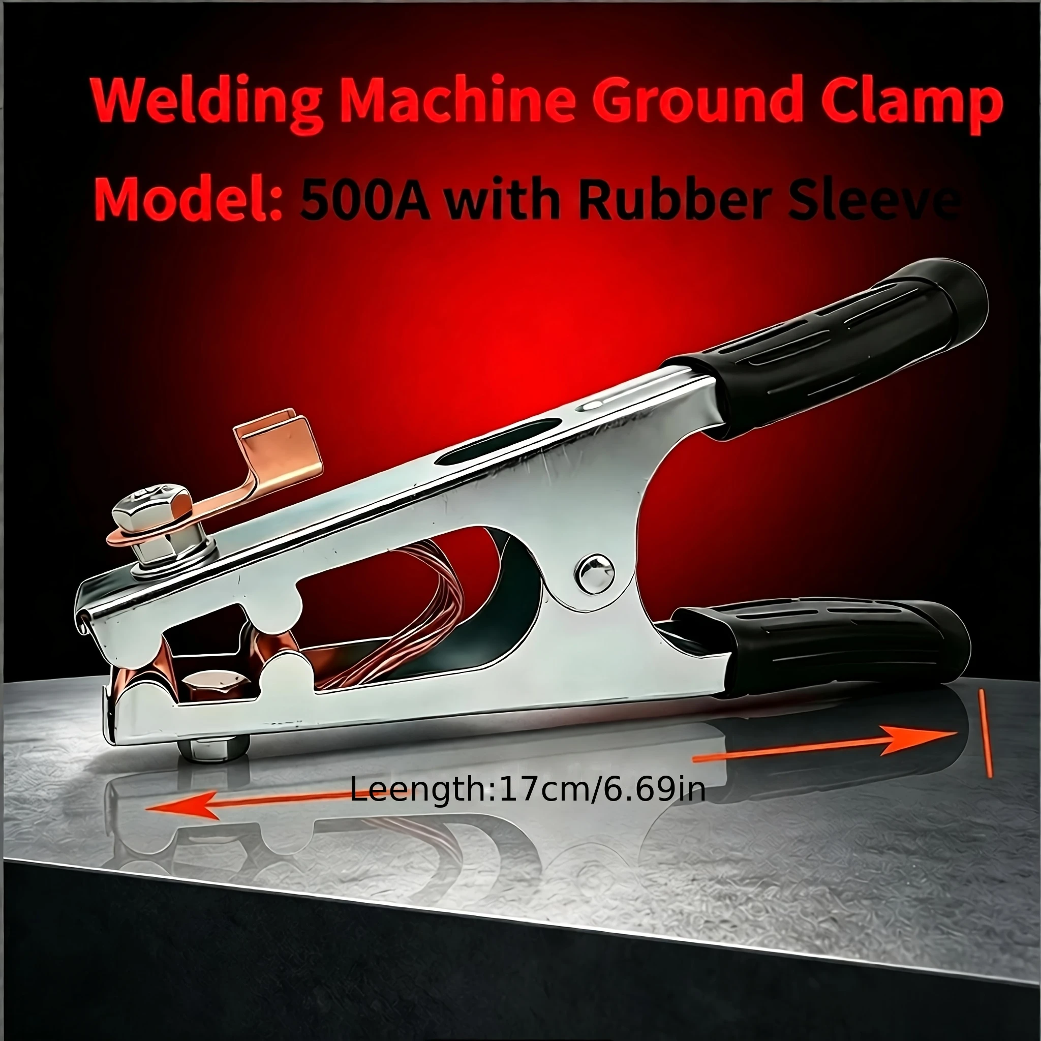 500A Welding Ground Clamp, Pure Braided Cable Earth Clamp with Insulated Handle, Plated Welding Machine Ground Clip