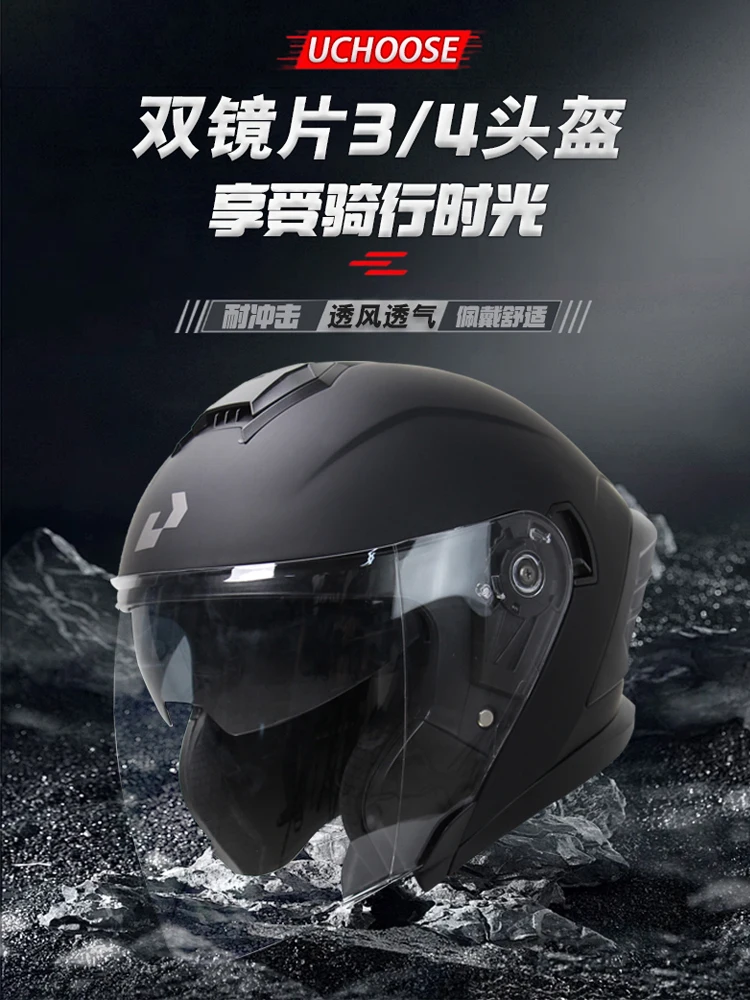 AliExpress UCHOOSE 715-Motorcycle Dual Visor Flip-Up Modular Full-Face Helmet Anti-Fog Street Bike Racing Helmet for Women and Men Retro 3/4 Helmet
