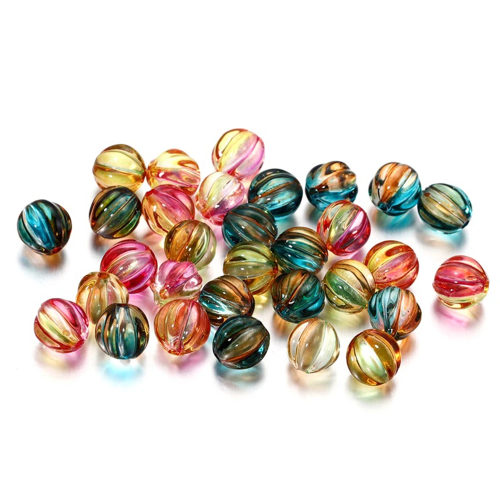 30Pcs/Lot 8mm Round Pumpkin Acrylic Loose Spacer Beads for DIY Earrings Necklace Bracelet Jewelry Making Findings Accessories