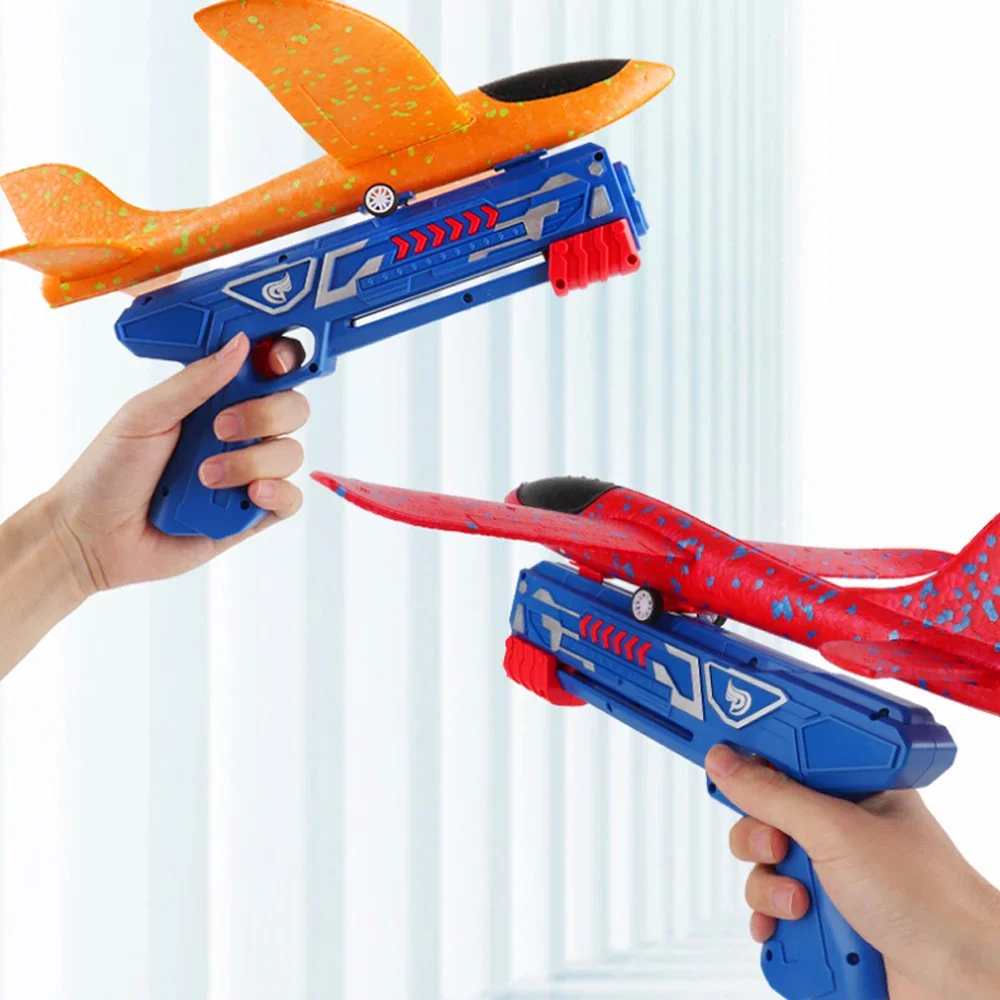 Foam Airplane Launcher Toy EPP Bubble Plane Glider Hand Throw Catapult Plane Toy for Kids Catapult Guns Aircraft Launcher Game