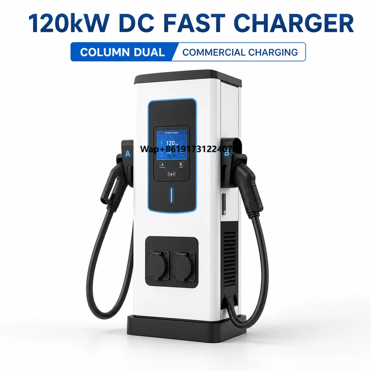 120kW Dual Column DC EV Charger CCS2 Floor Standing Fast Charging Pile OCPP for Bus Depot Taxi Fleet Public Station