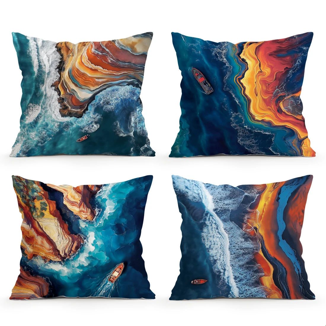 Small Boats In The Ocean Pillowcase Printed Polyester 45x45cm Throw Pillowcover Decorative Sofa Cushion Pillowslip Home Decor