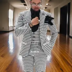 Houndstooth Men Suits Peak Lapel Wedding Tuxedo for Groom Single Button Prom Plaid Costume 2024 Custom Made Latest Design