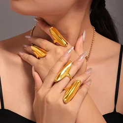 Fashion Stainless Steel Rings With Oval Long Smooth Surface For Women 18k Gold Plated Waterproof Hyperbole Women's Finger Ring