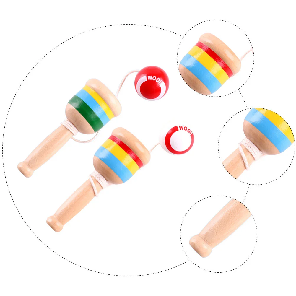 2 Pcs Skill Cup Kenball Toy Wooden Kendama Toys Mini Hand-eye Coordination Catch Child for Children Kid