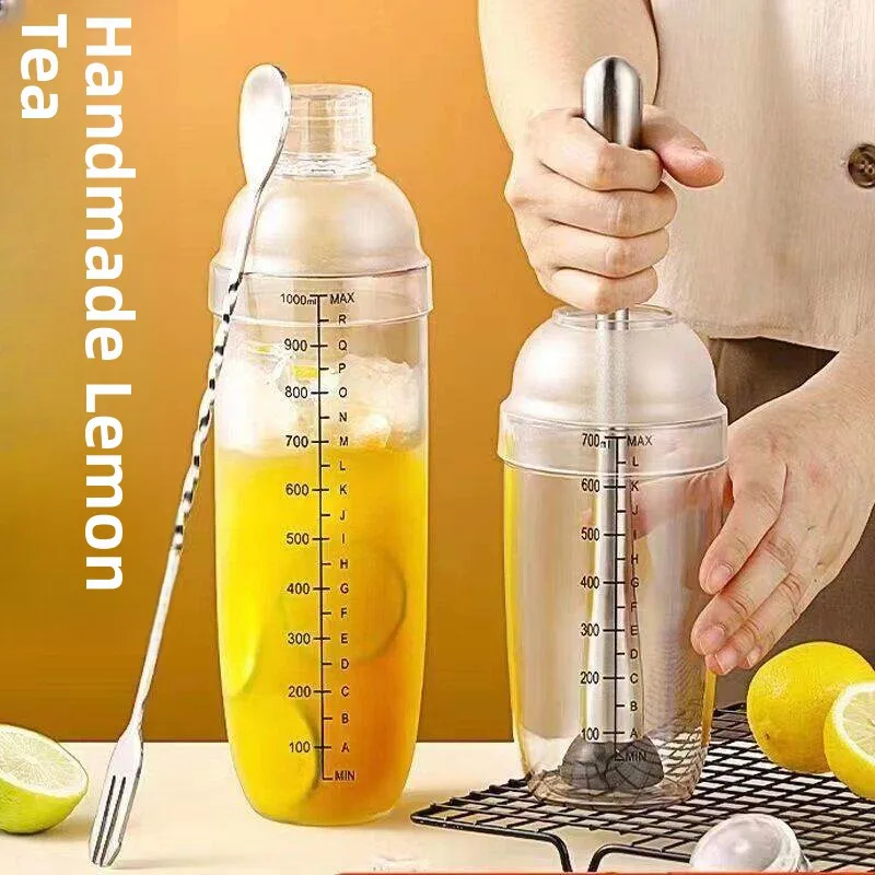 

Shake Cup Set Lemon Tea Handheld Mixer with Scale Anti-splash Lid for Milk Tea Shop Plastic Cocktail Shaker Kids Gift
