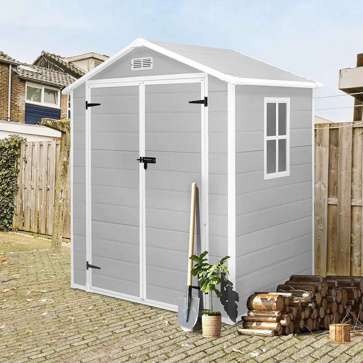 Lockable Door, Window & Vents, Garden Tool Sheds & Outdoor Storage Clearance for Garden Patio Lawn (Gray)