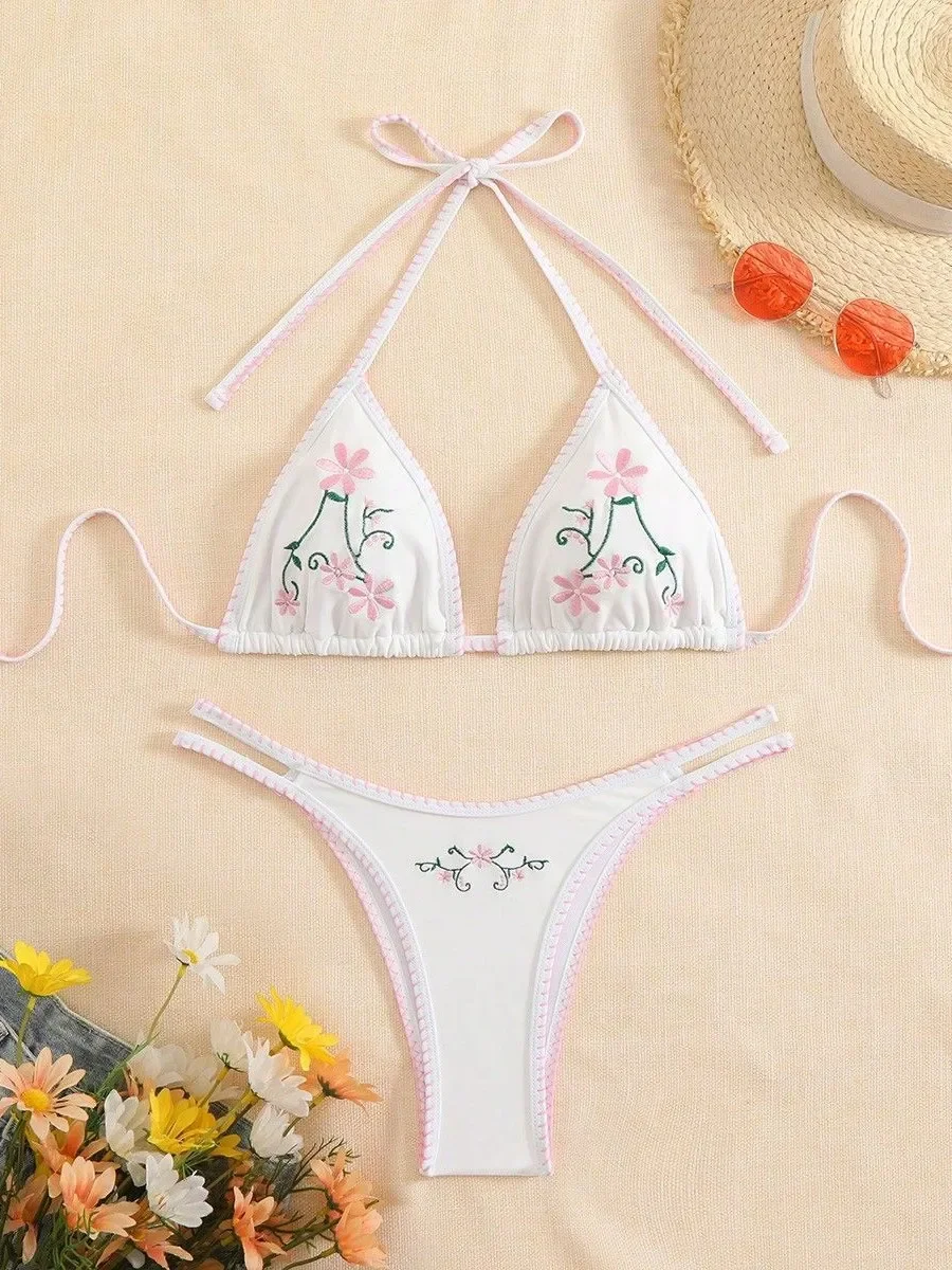 

2025 Women's Tie-Front Micro Bikini Set Sexy Adjustable Swimwear Summer Holiday Swim Clothes Sexy Women Beachwear Outfits Female