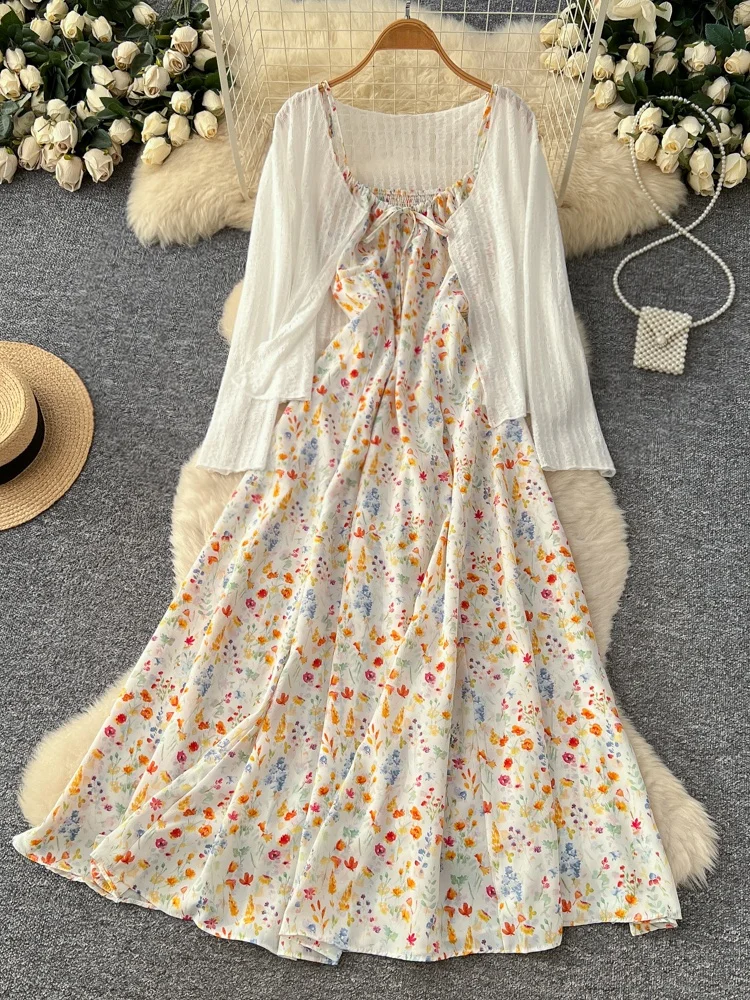 Sweet Sle Floral Print Knitted Dr Slim Fit High Waist A-Line Skirt Thin Outerwear Jaet Set Ci Commute Summer Wear